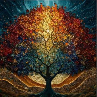 Imagem de JYXSJYYD Kits de arte de diamante DIY 5D para adultos, kits de pintura de diamante de árvore colorida para iniciantes, pintura por Diamonds Dot Full Drill Round Art Crafts, decoração de parede para