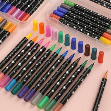 Imagem de Kit de Canetinhas Marcadoras com Maleta e Glitter – 2 pontas, Brilho e Cores Vibrantes, Multicolorido, 24 Canetas com 48 Cores, Ideal para Desenho, Pintura e Artesanato