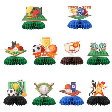 Imagem de 10 Peças Enfeites de Mesa em Formato Favo Mel com Temas Esportivos, Futebol Americano Basquete e Beisebol Centros de Mesa Decorações para Festa com Tema Esportivo para Aniversários Chás Bebê