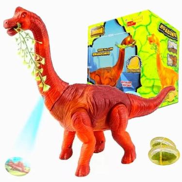 Imagem de Dinossauro de Brinquedo Bota Ovos Anda Emite Som e Luz com Projetor - 