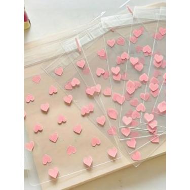 Imagem de 100 sacos autovedantes, saco de embrulho de presente com padrão de flores de desenho animado, saco de plástico de desenho animado, sacos de embalagem de presente rosa, bolsas de exibição transparentes