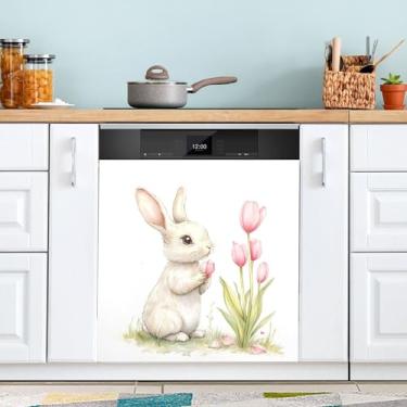 Imagem de SEHANY Capa magnética de conto de fadas fofo coelhinho da Páscoa, adesivos magnéticos decorativos antiarranhões para painel de geladeira e lava-louças, decoração de flores de fazenda de cozinha