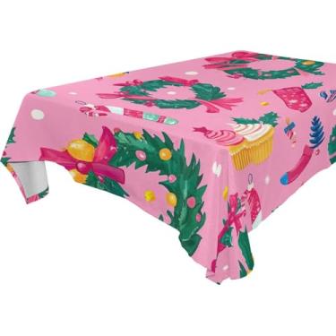 Imagem de Blueangle Toalha de mesa de guirlandas de Natal – Toalha de mesa quadrada de poliéster impermeável e resistente a manchas para ambientes internos e externos, 152 x 152 cm (256)