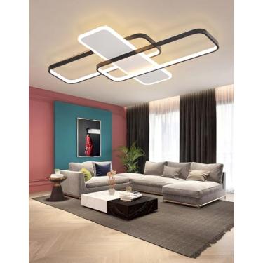 Imagem de Luminária de teto LED moderna com moldura retangular, dimerizável, com controle remoto, luminária de teto embutida para quarto e sala de jantar (110 cm)