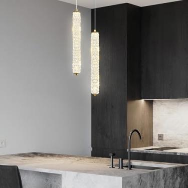 Imagem de Lustre moderno dourado com pingente, mini cristal, para sala de jantar, luminária suspensa ajustável para cabeceira, luminária de teto para ilha de cozinha, quarto ou bar.