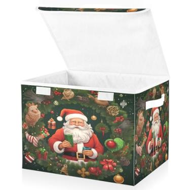 Imagem de Blueangle Caixas de armazenamento de Papai Noel com tampas, 42 x 32 x 30 cm, grande cesta organizadora dobrável para decoração de escritório e armário (282)