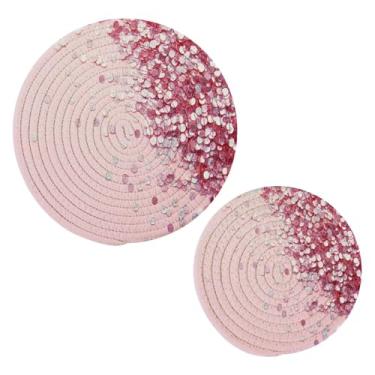 Imagem de Wassud Suportes redondos de lantejoulas coloridas de algodão, almofadas quentes, porta-copos elegantes, decoração de cozinha e acessórios, 2 peças