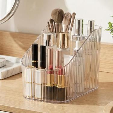 Imagem de Suporte de bandeja de maquiagem, organizador de bancada de banheiro, estojo de exibição de cosméticos, 3 divisórias para cuidados com a pele, perfume, pincel de maquiagem - branco