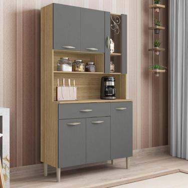 Imagem de Armário De Cozinha Compacta 6 Portas 1 Gaveta Paris - Freijó-gris