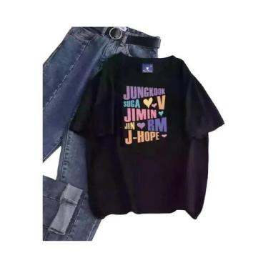 Imagem de Camiseta Unissex Kpop Jungkook Jimin V JHope Rm Jin De Manga Curta Cas
