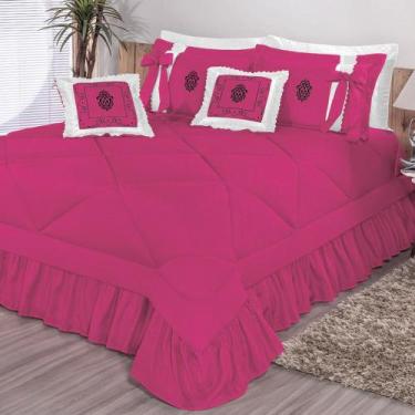Imagem de Kit Cobre Leito Casal Queen Esplendore Bordado 07 Peças - Pink - Borda