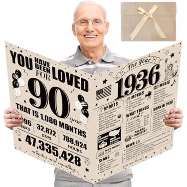 Imagem de Turypaty Cartão grande vintage de aniversário de 90 anos com envelope para meninos e meninas, 1936 engraçado feliz 90º aniversário gigante grande convidado presente de livro de assinatura, Big Sweet