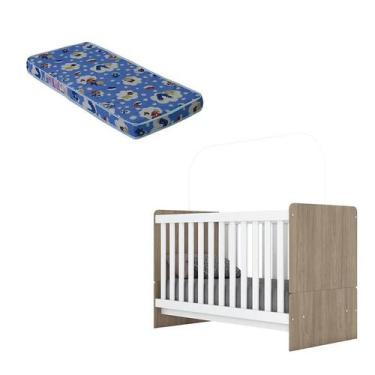 Imagem de Berço Nacional Labirinto Rústico Branco Brilho com Colchão Ortobom - H