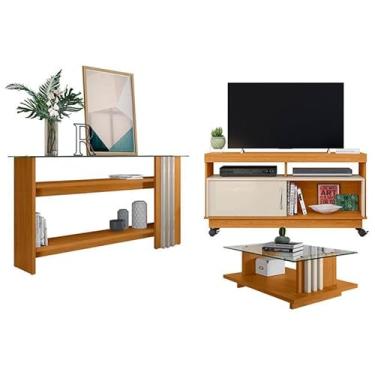 Imagem de Rack Bancada Artur com Aparador e Mesa de Centro Frizz Cinamomo Off White - Madetec