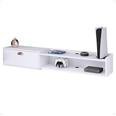 Imagem de Rack Suspenso Para TV Até 60 Polegadas Estante 150cm Com Nicho E Porta Home Sala Quarto Bancada(Branco)