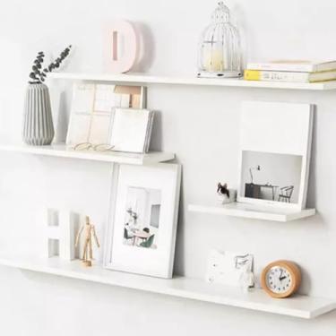 Imagem de Kit 4 Prateleiras reta 30/40/50/60 nicho Branco Suporte decoração sala quarto banheiro escritório