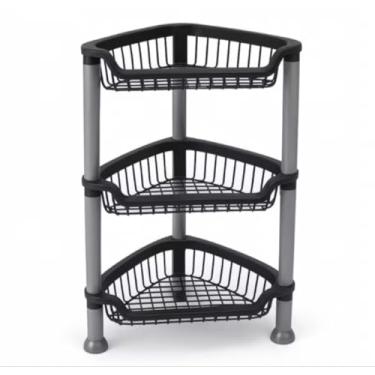 Imagem de Prateleira de Canto Tripla Empilhável, Cesto Organizador para Cozinha, Banheiro e Lavanderia, Preto e Cinza