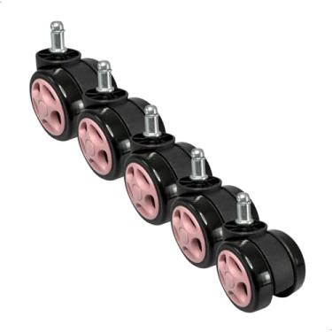 Imagem de Kit 5 Rodízios para Cadeira Gamer e Escritório com Pino Padrão 11mm,Rodas em PU Antirrisco com Giro 360° e Instalação Simples (Rosa)