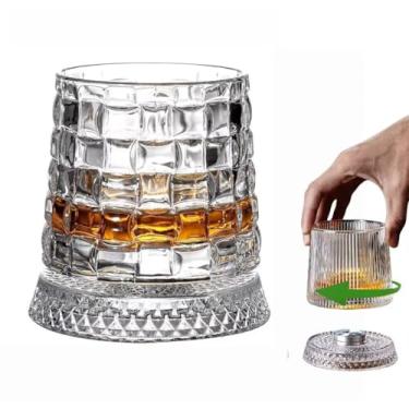Imagem de FABEILAI Presentes masculinos de dia dos namorados para ele, copo de vidro antiquado giratório, copo de uísque de cristal de 260 ml/283.5 g para bebidas escocesas, bourbon, licores e coquetéis