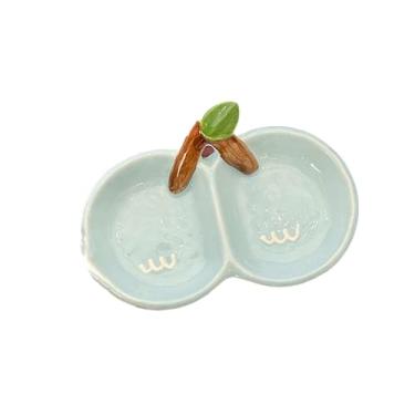 Imagem de Prato de imersão dupla cereja rosa cerâmica criativa molho de vinagre prato azul