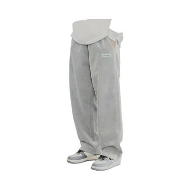 Imagem de Calças Casuais De Corduroy Para Homens, Corte Solto, Calças De Moletom