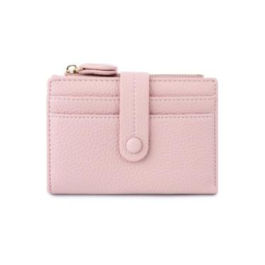 Imagem de Carteira feminina dobrável, portátil, proteção RFID, PU, dobrável, design de bolsas de couro PU, carteira feminina curta, Rosa claro, uso diário
