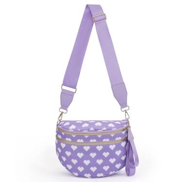 Imagem de Jooniter Bolsa transversal espaçosa de nylon para mulheres pochetes com alças ajustáveis, Coração roxo, Clássico