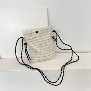 Imagem de Bolsa tiracolo de pelúcia para celular, bolsa de ombro texturizada macia, bolsa feminina compacta, Branco, Medium, Mochila casual