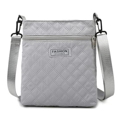 Imagem de Bolsa tiracolo feminina com alça ajustável - Bolsa compacta com fecho de zíper, bolsa de tecido Oxford para uso diário para mulheres, bolsa pequena, Cinza, Casual