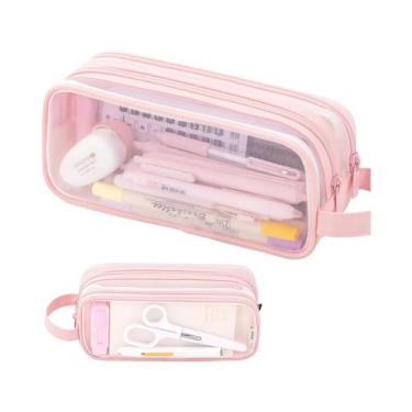 Imagem de Estojo De Lápis Grande Transparente De Dupla Camada, Bolsa Cosmética M