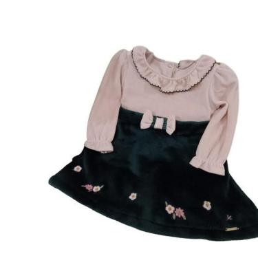 Imagem de Vestido Plush Bebê Menina Luxo Bordado Inverno Paraiso 14681-Feminino
