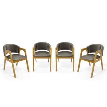Imagem de Kit Com 4 Cadeiras Agatha Madeira Maciça Estofada Para Mesa De Jantar Veludo Chumbo 109