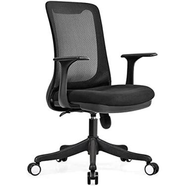 Imagem de Cadeira de escritório ergonômica cadeira de escritório de malha encosto médio cadeira de escritório suporte lombar cadeiras giratórias executivas ajustáveis modernas - pés de nylon preto (preto B pés