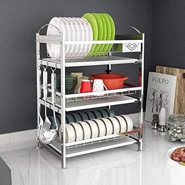 Imagem de Escorredor de pratos escorredor de pratos 3 camadas escorredor de pratos de cozinha multiuso armazenamento cromado suporte de prato de montagem DIY (cor: prata, tamanho: B) (prata B)
