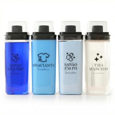 Imagem de Kit 4 Dispensers de Lavanderia 2,3L com Etiquetas para Amaciante, Sabão em Pó, Sabão Líquido, Tira Manchas (Kit Preto)