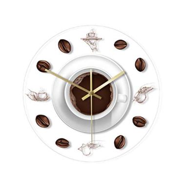 Imagem de Relógio de parede de café de mão com grãos de café, design moderno, caneca de café, cozinha, acrílico, relógio de parede