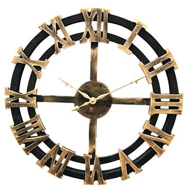 Imagem de Relógios de parede com números romanos vazados, relógio de parede, bar, clube, sala de estar, retrô, estilo europeu, relógio mudo, decoração de parede - dourado + preto