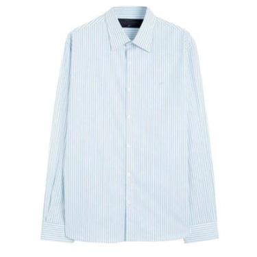 Imagem de Camisa Ellus Masculina Tricoline LY Slim Midi Stripe Button Down Branco Azul Claro-Masculino