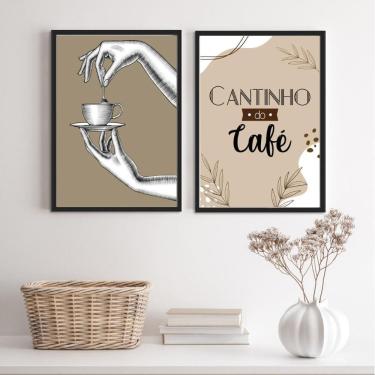 Imagem de Quadros Cantinho Café 33X24Cm Kit 2 Moldura Preta Decora