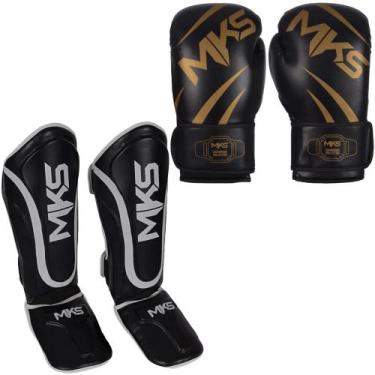 Imagem de Luva Boxe Muay Thai New Champion Preta/Dourada + Caneleira Muay Thai P