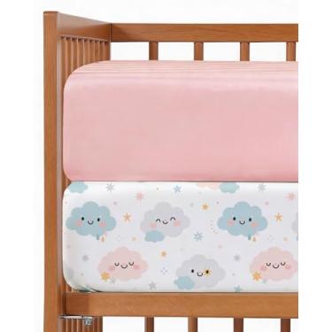 Imagem de Pacote com 2 lençóis de berço com elástico – Pacote N Play para colchão – Roupa de cama macia para meninos e meninas – Sem rugas – Oeko-Tex – 96,5 x 61 cm, infantil