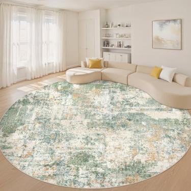 Imagem de Tapete redondo de 3 m para sala de estar: 25 x 25 cm lavável círculo grande abstrato moderno macio resistente a manchas antiderrapante tapete interno para quarto, berçário, escritório, sala de jantar