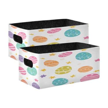 Imagem de xigua Conjunto de 2 caixas de armazenamento de ovos de Páscoa, cubo de armazenamento dobrável, organizador de cestas de armazenamento para livros, prateleiras, armário, lavanderia, berçário