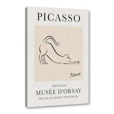 Imagem de Pintura em tela vintage Picasso desenho de linha de desenho de desenho de desenho de desenho de desenho de animal abstrato de arte de parede minimalista para decoração de sala de estar (SKU6,16x60 cm