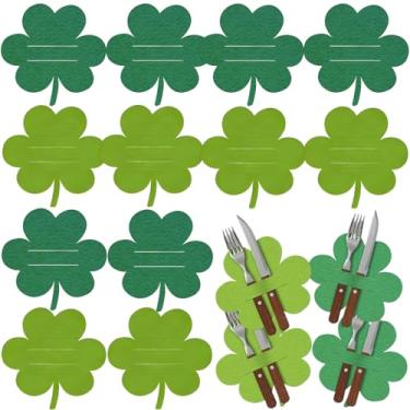 Imagem de 12 peças de jogo americano do dia de São Patrício verde em forma de trevo de feltro tapetes de mesa para decoração de mesa de jantar de cozinha irlandesa