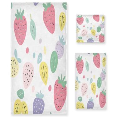 Imagem de xigua Conjunto de toalhas de banheiro com folhas de morango toalha de banho macia absorvente de 3 peças toalha de mão toalhas decorativas para banheiro, academia, hotel, praia, piscina