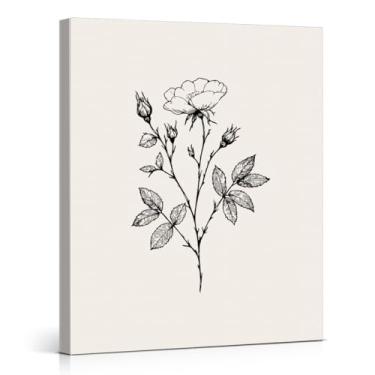Imagem de Impressão de arte de parede floral minimalista vintage desenho manual flores de linho pintura em tela arte estética decoração de parede para casa fazenda sala de estar quarto 20 x 25 emoldurado