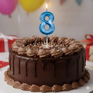 Imagem de Vela De Aniversário Mini Design Número Com 5Cm Silver Festas Azul (Número 8)