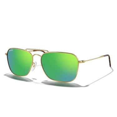 Imagem de MERRY'S Óculos de sol retrô de metal quadrado aviador polarizado para homens e mulheres S6028, Armação dourada polida/lente polarizada espelhada verde, Lens Width: 58 Millimeters