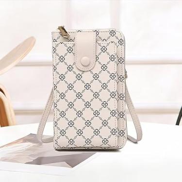 Imagem de Bolsa tiracolo compacta feminina | Carteira multicartão para celular com alça ajustável geométrica para uso diário, Off-white